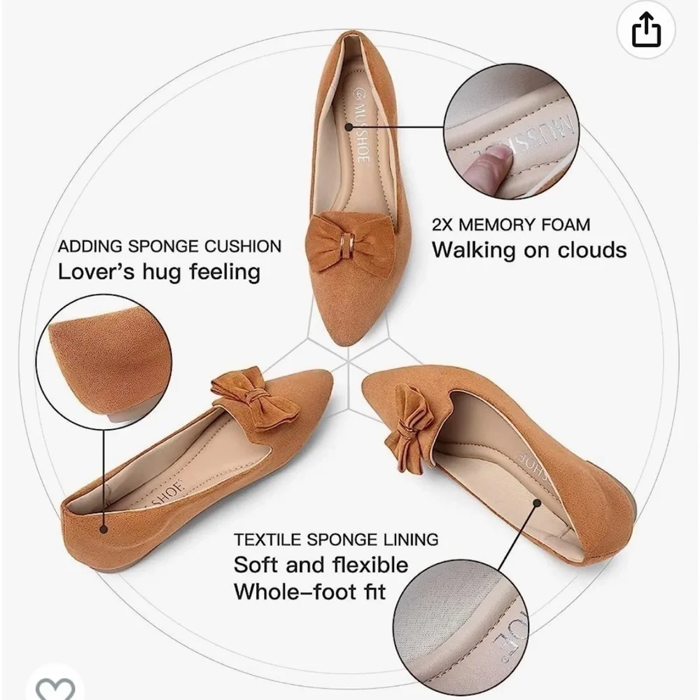 - NEW size 6  MUSSHOE Flat Shoes Women Comfortable Pointed Toe Slip on Flats
